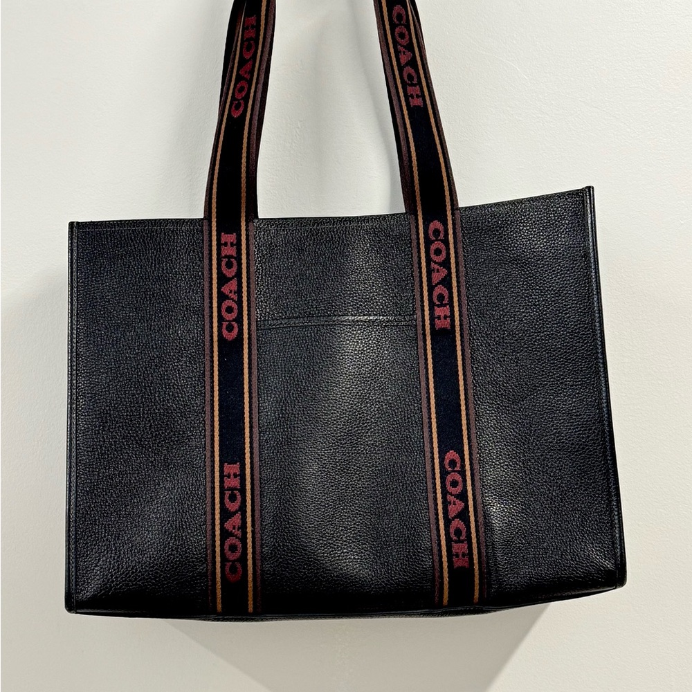 Coach Smith Large Black Leather Tote with Logo Straps